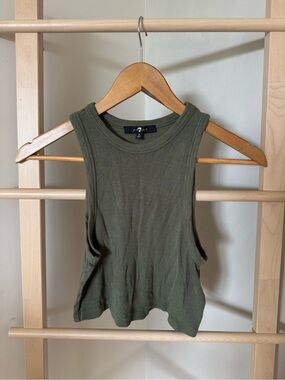 7 For All Man Kind Olive Green Ribbed Cropped Tank